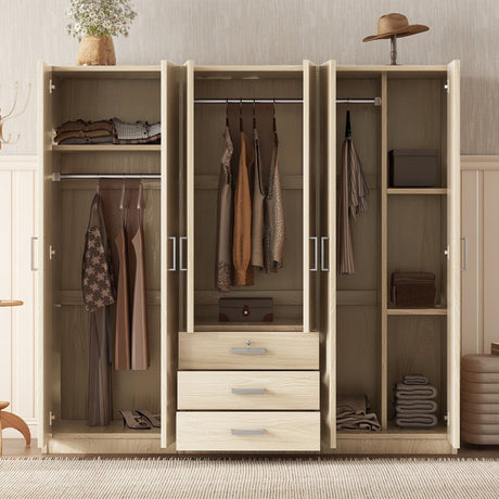 6 - Doors Modern Wooden Wardrobe With Drawers - Serenova - Sleep Galleria