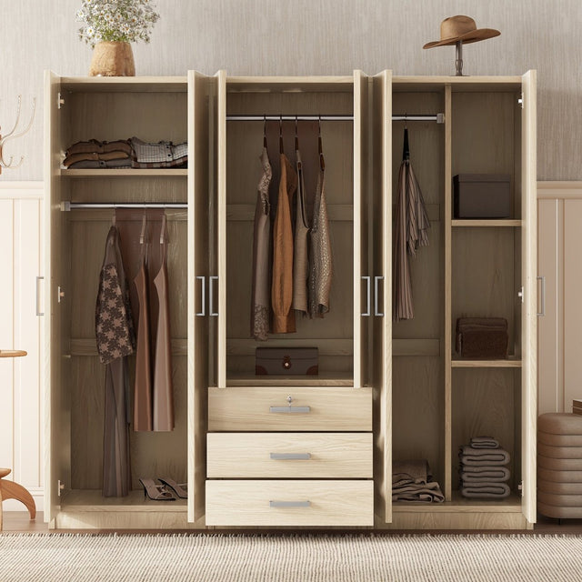 6 - Doors Modern Wooden Wardrobe With Drawers - Serenova - Sleep Galleria