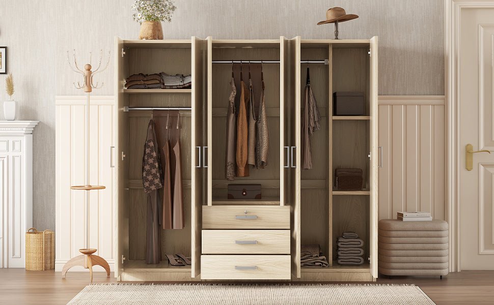 6 - Doors Modern Wooden Wardrobe With Drawers - Serenova - Sleep Galleria