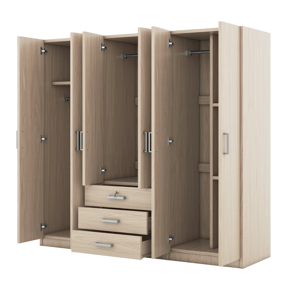 6 - Doors Modern Wooden Wardrobe With Drawers - Serenova - Sleep Galleria