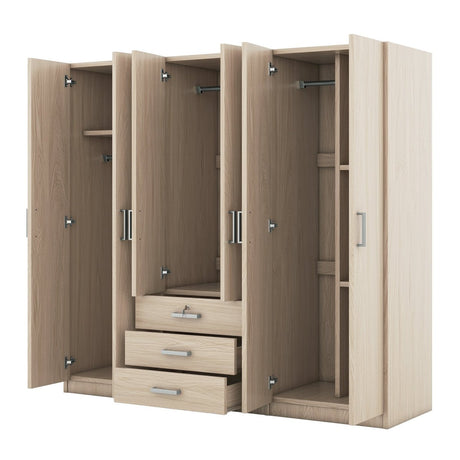 6 - Doors Modern Wooden Wardrobe With Drawers - Serenova - Sleep Galleria