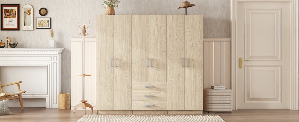 6 - Doors Modern Wooden Wardrobe With Drawers - Serenova - Sleep Galleria