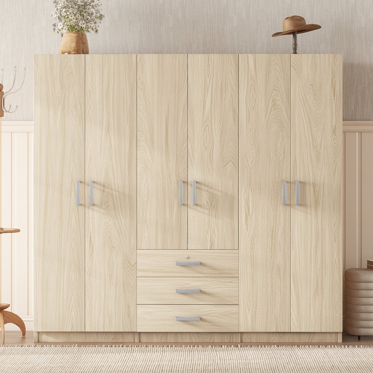 6 - Doors Modern Wooden Wardrobe With Drawers - Serenova - Sleep Galleria