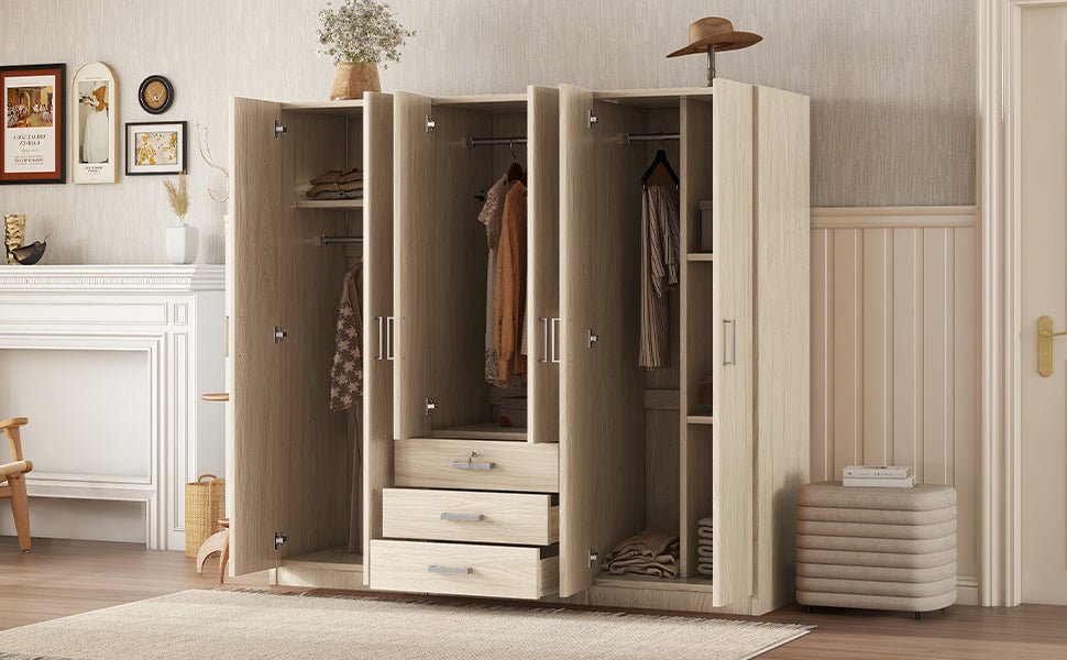6 - Doors Modern Wooden Wardrobe With Drawers - Serenova - Sleep Galleria