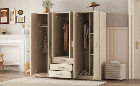 6 - Doors Modern Wooden Wardrobe With Drawers - Serenova - Sleep Galleria