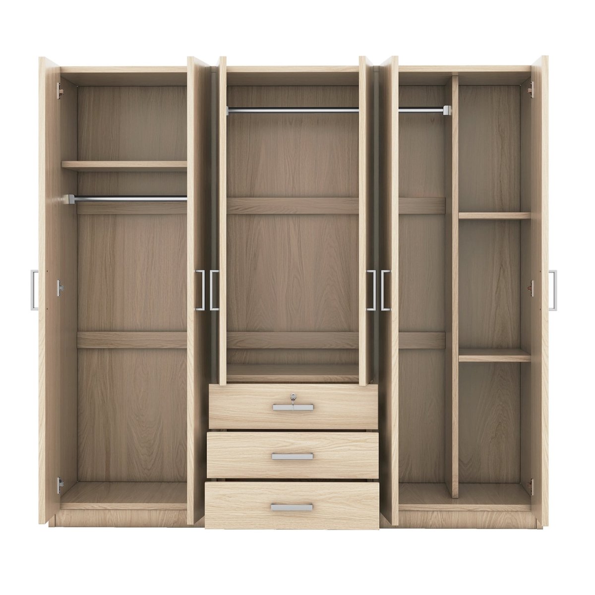 6 - Doors Modern Wooden Wardrobe With Drawers - Serenova - Sleep Galleria