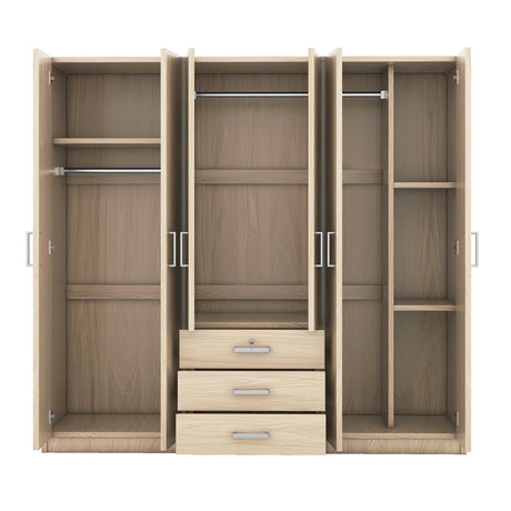6 - Doors Modern Wooden Wardrobe With Drawers - Serenova - Sleep Galleria