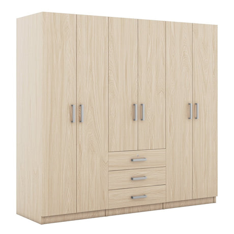6 - Doors Modern Wooden Wardrobe With Drawers - Serenova - Sleep Galleria