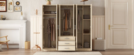6 - Doors Modern Wooden Wardrobe With Drawers - Serenova - Sleep Galleria