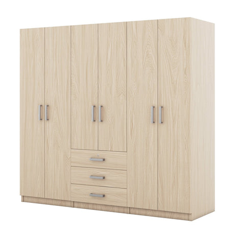 6 - Doors Modern Wooden Wardrobe With Drawers - Serenova - Sleep Galleria