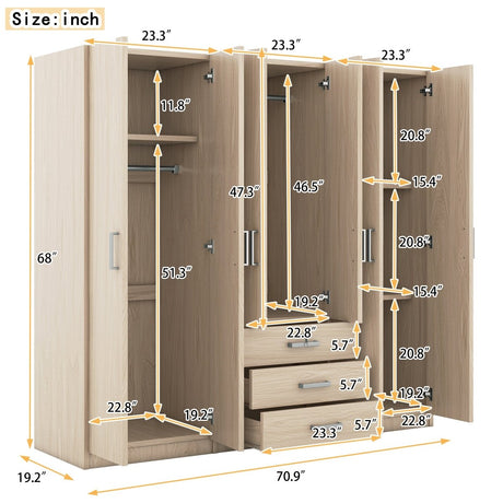 6 - Doors Modern Wooden Wardrobe With Drawers - Serenova - Sleep Galleria