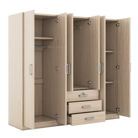 6 - Doors Modern Wooden Wardrobe With Drawers - Serenova - Sleep Galleria