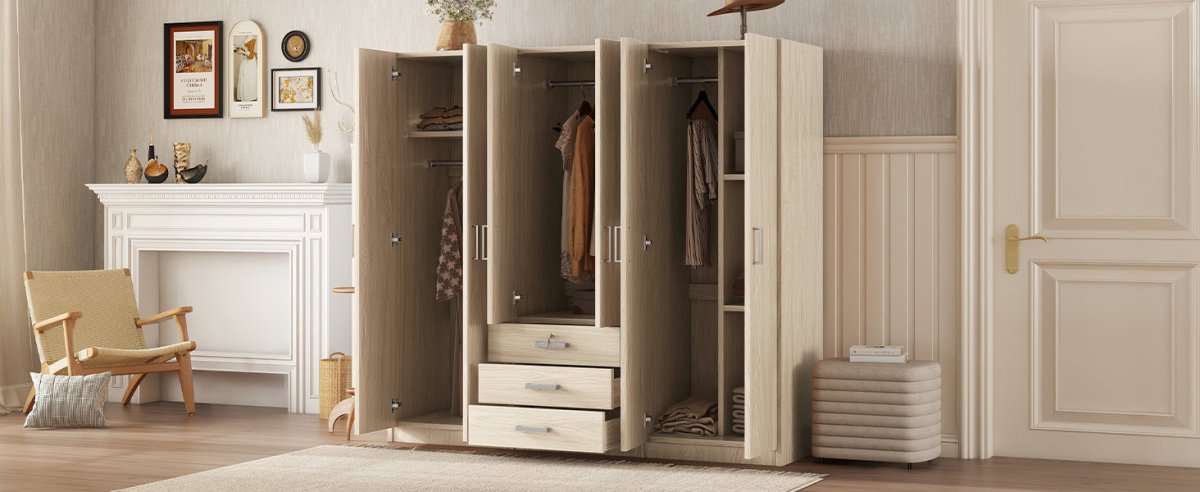 6 - Doors Modern Wooden Wardrobe With Drawers - Serenova - Sleep Galleria