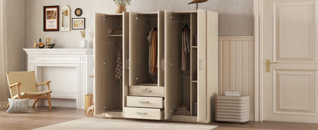 6 - Doors Modern Wooden Wardrobe With Drawers - Serenova - Sleep Galleria