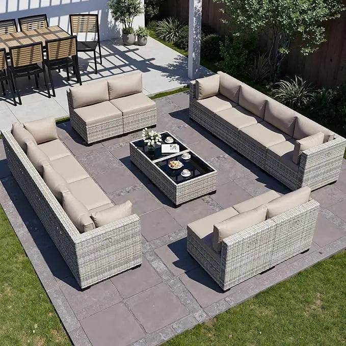 8-Piece Navy Blue PE Wicker Rattan Outdoor Furniture Set - Sleep Galleria