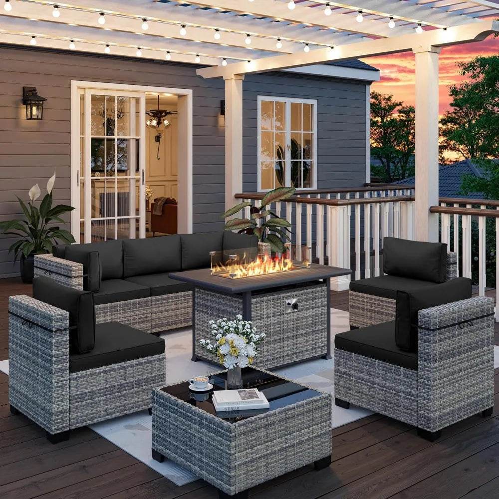 8-Piece Navy Blue PE Wicker Rattan Outdoor Furniture Set - Sleep Galleria