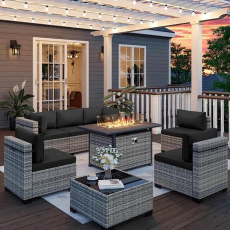 8-Piece Navy Blue PE Wicker Rattan Outdoor Furniture Set - Sleep Galleria