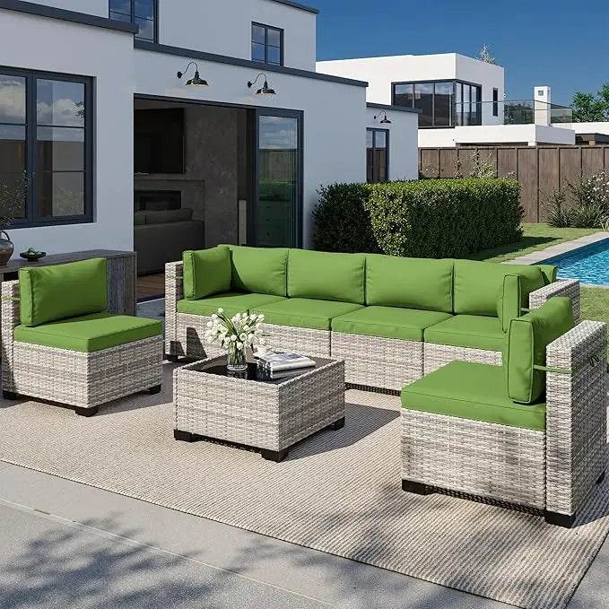 8-Piece Navy Blue PE Wicker Rattan Outdoor Furniture Set - Sleep Galleria