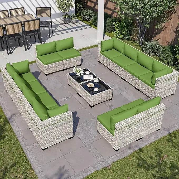 8-Piece Navy Blue PE Wicker Rattan Outdoor Furniture Set - Sleep Galleria