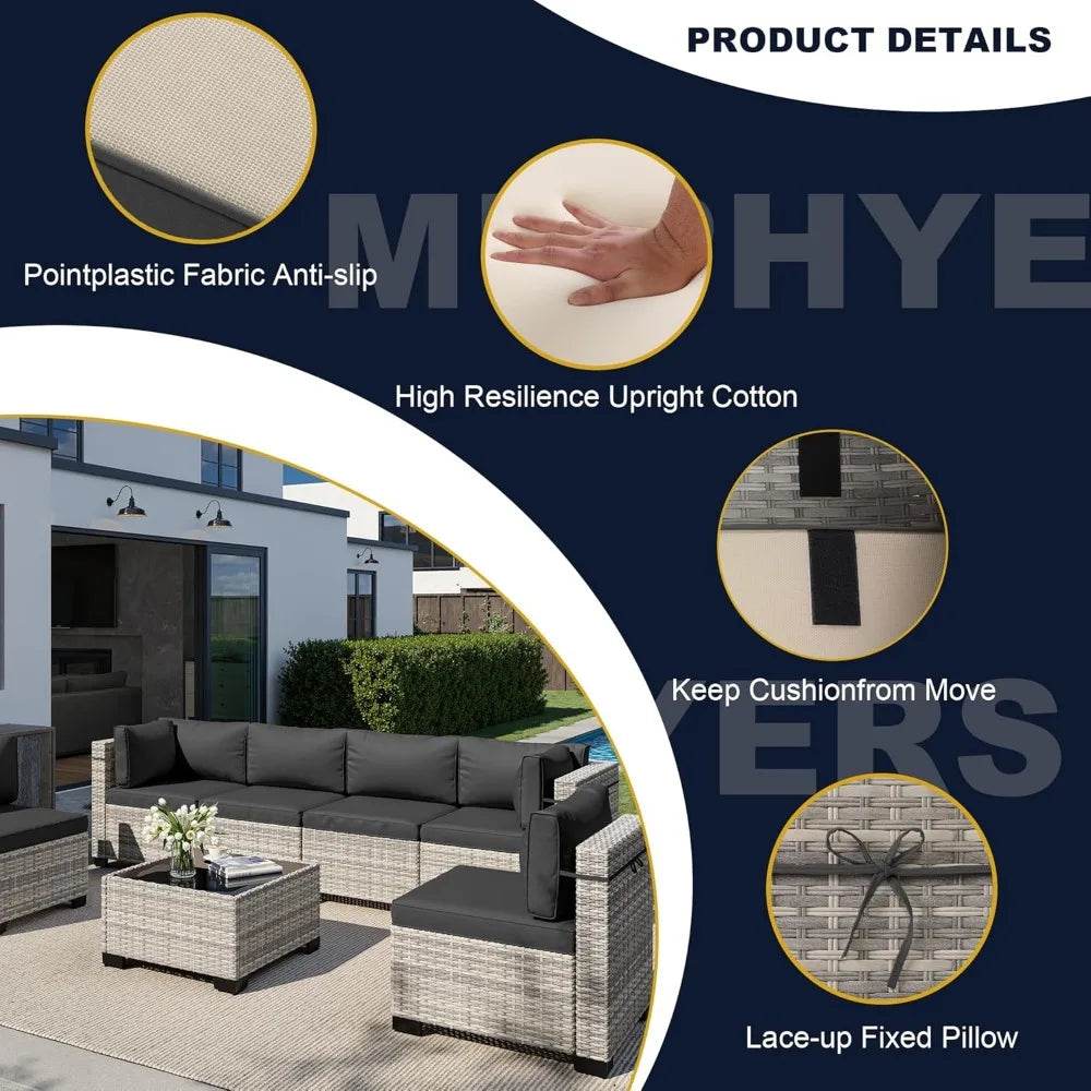 8-Piece Navy Blue PE Wicker Rattan Outdoor Furniture Set - Sleep Galleria