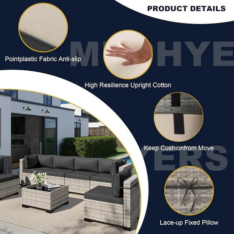 8-Piece Navy Blue PE Wicker Rattan Outdoor Furniture Set - Sleep Galleria
