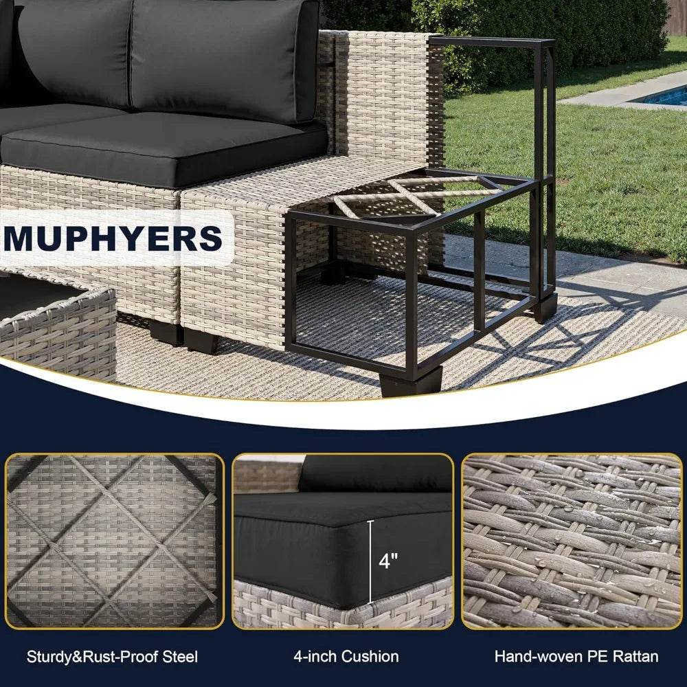 8-Piece Navy Blue PE Wicker Rattan Outdoor Furniture Set - Sleep Galleria
