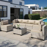 8-Piece Navy Blue PE Wicker Rattan Outdoor Furniture Set - Sleep Galleria