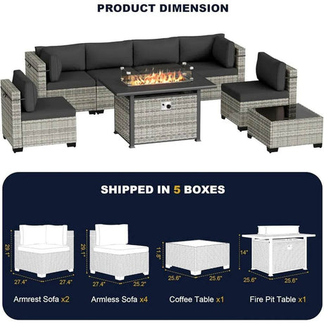 8-Piece Navy Blue PE Wicker Rattan Outdoor Furniture Set - Sleep Galleria