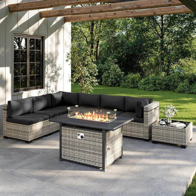 8-Piece Navy Blue PE Wicker Rattan Outdoor Furniture Set - Sleep Galleria