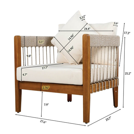 Acacia Wood Outdoor Club Chair With Handwoven Rope Accents - Serenova - Sleep Galleria