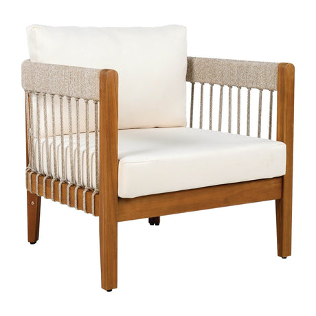 Acacia Wood Outdoor Club Chair With Handwoven Rope Accents - Serenova - Sleep Galleria