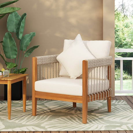 Acacia Wood Outdoor Club Chair With Handwoven Rope Accents - Serenova - Sleep Galleria