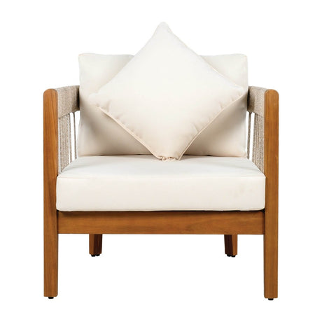 Acacia Wood Outdoor Club Chair With Handwoven Rope Accents - Serenova - Sleep Galleria