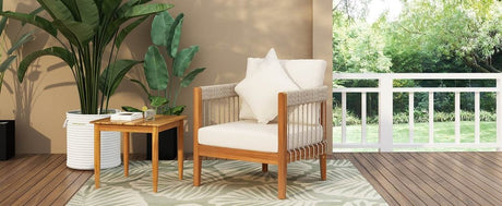 Acacia Wood Outdoor Club Chair With Handwoven Rope Accents - Serenova - Sleep Galleria