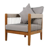 Acacia Wood Outdoor Club Chair With Handwoven Rope Accents - Sleep Galleria