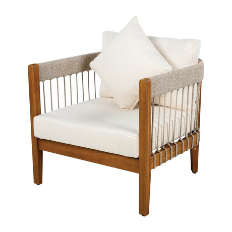 Acacia Wood Outdoor Club Chair With Handwoven Rope Accents - Serenova - Sleep Galleria