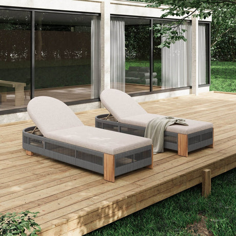 Adjustable Acacia Wood Outdoor Chaise Lounge Chair With Cushion - Serenova - Sleep Galleria