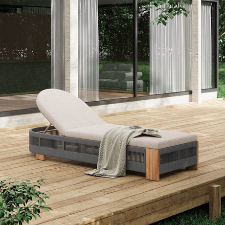 Adjustable Acacia Wood Outdoor Chaise Lounge Chair With Cushion - Serenova - Sleep Galleria