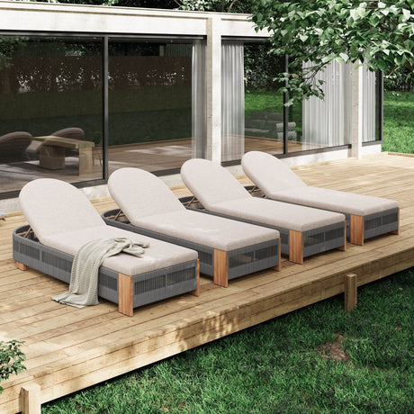 Adjustable Acacia Wood Outdoor Chaise Lounge Chair With Cushion - Serenova - Sleep Galleria