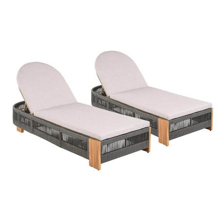 Adjustable Acacia Wood Outdoor Chaise Lounge Chair With Cushion - Serenova - Sleep Galleria