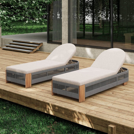 Adjustable Acacia Wood Outdoor Chaise Lounge Chair With Cushion - Serenova - Sleep Galleria