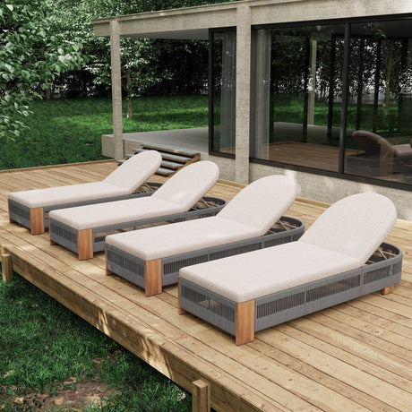 Adjustable Acacia Wood Outdoor Chaise Lounge Chair With Cushion - Serenova - Sleep Galleria