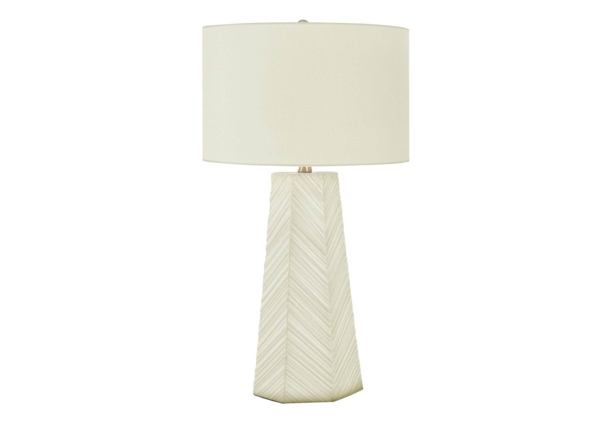 Art Deco Ceramic Table Lamp With Ivory Linen Shade - Sleep Galleria