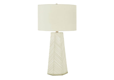 Art Deco Ceramic Table Lamp With Ivory Linen Shade - Sleep Galleria