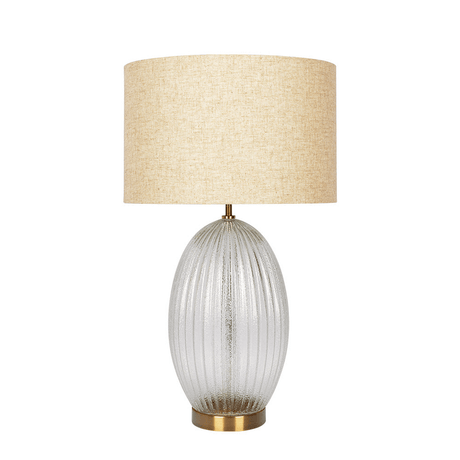 Aurora Ribbed Glass Table Lamp With Linen Shade - Serenova - Sleep Galleria