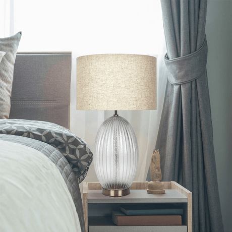 Aurora Ribbed Glass Table Lamp With Linen Shade - Serenova - Sleep Galleria