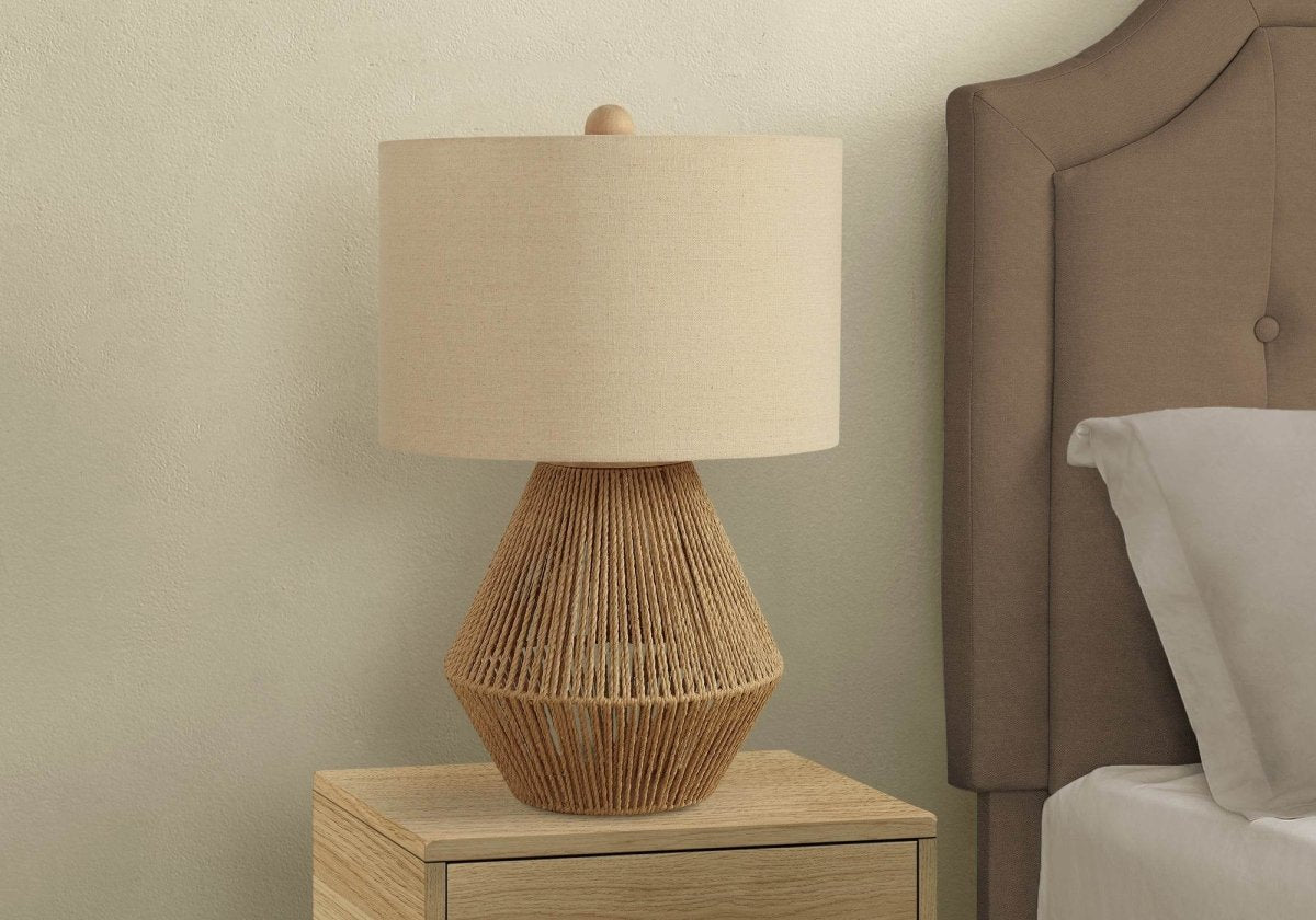 Boho Woven Rope Brown Table Lamp With Shade - Sleep Galleria