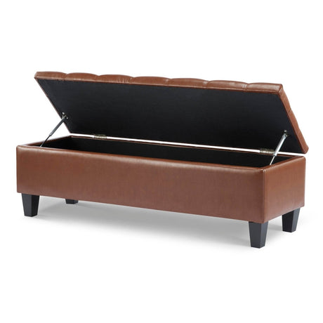 Brown PU Leather Storage Ottoman Bench With Foam Filling - Serenova - Sleep Galleria