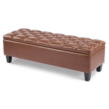 Brown PU Leather Storage Ottoman Bench With Foam Filling - Serenova - Sleep Galleria