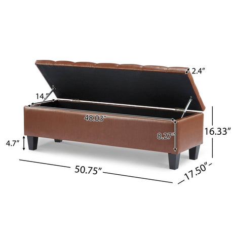 Brown PU Leather Storage Ottoman Bench With Foam Filling - Serenova - Sleep Galleria